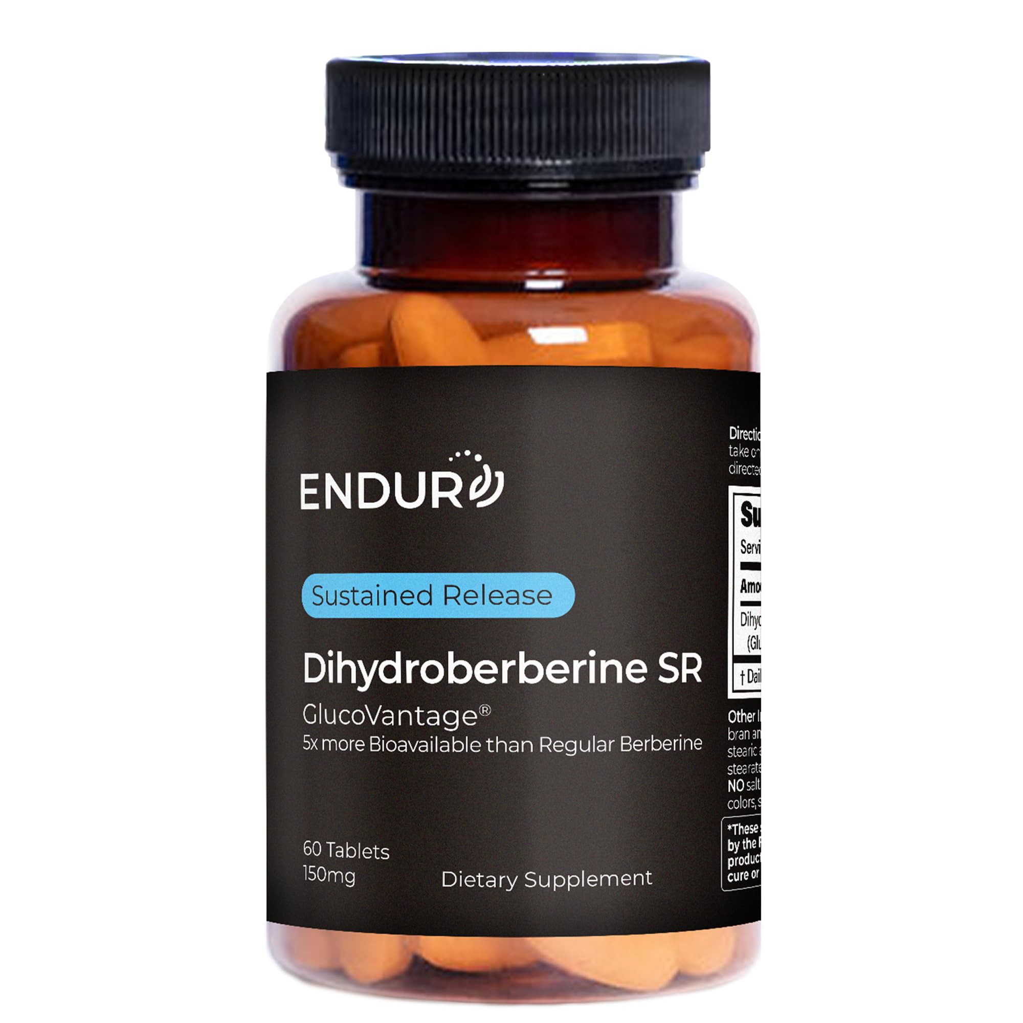 Endur Dihydroberberine SR bottle showing sustained-release tablets for steady daily use