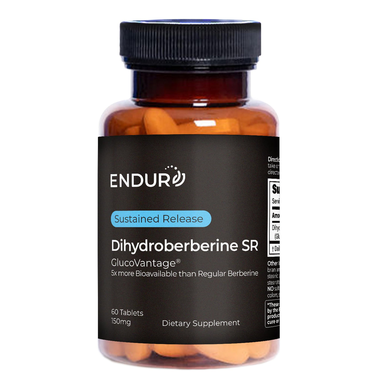 Endur Dihydroberberine SR bottle showing sustained-release tablets for steady daily use