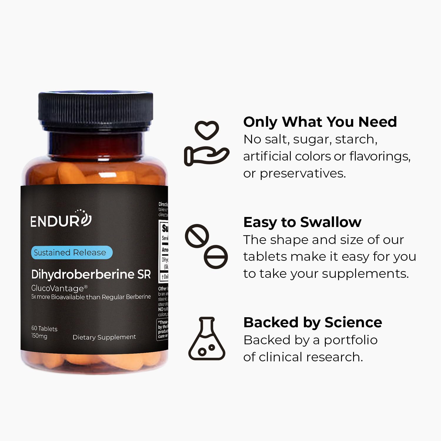Endur Dihydroberberine SR nutrition facts panel for informed choices
