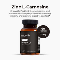 Endurance PepZinGI chewables closeup highlighting easy-to-take daily tablets.