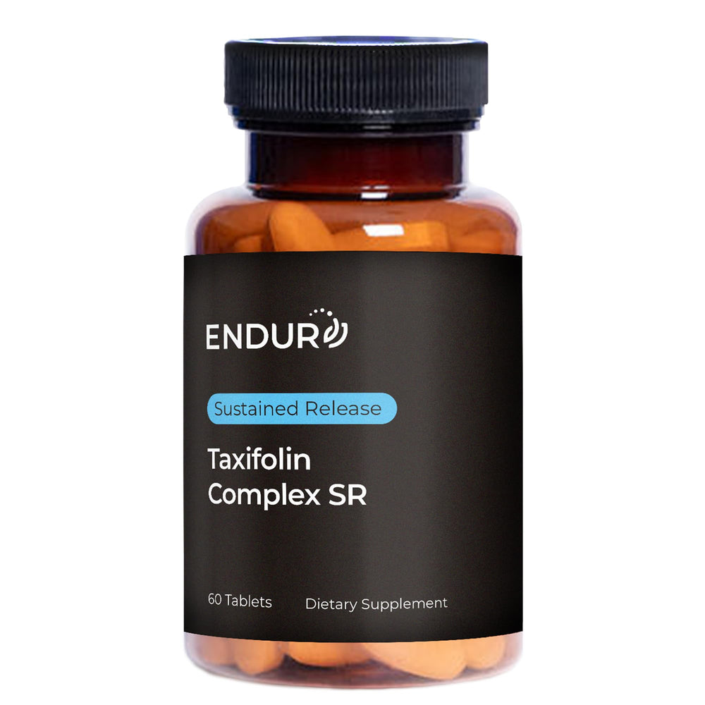 Endur Taxifolin Complex SR bottle, suggesting antioxidant and immune support potential.