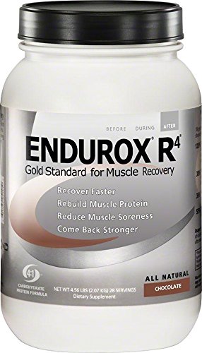 Endurox R4 chocolate drink in glass ready to mix after workouts to support endurance