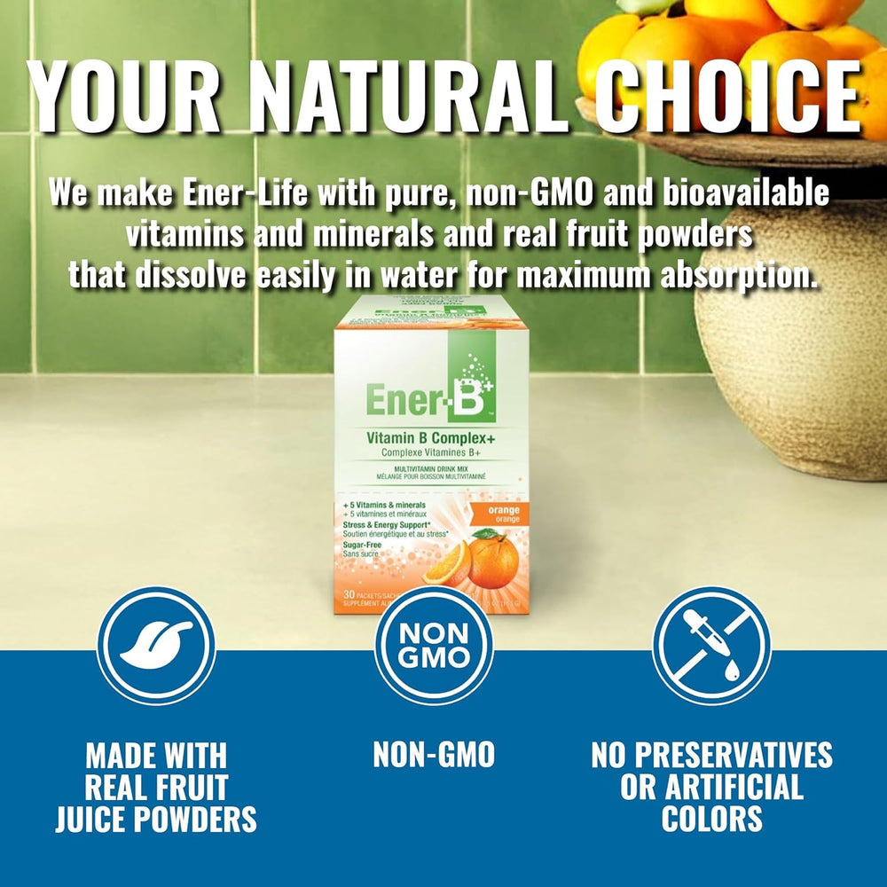 Ener-B+ orange energy context shows active lifestyle hydration scenario.