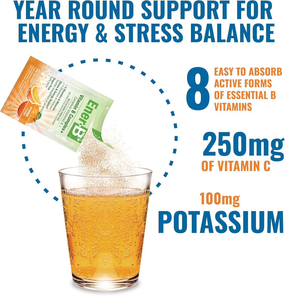 Ener-B+ orange glass dissolving powder creates crisp flavored hydration.