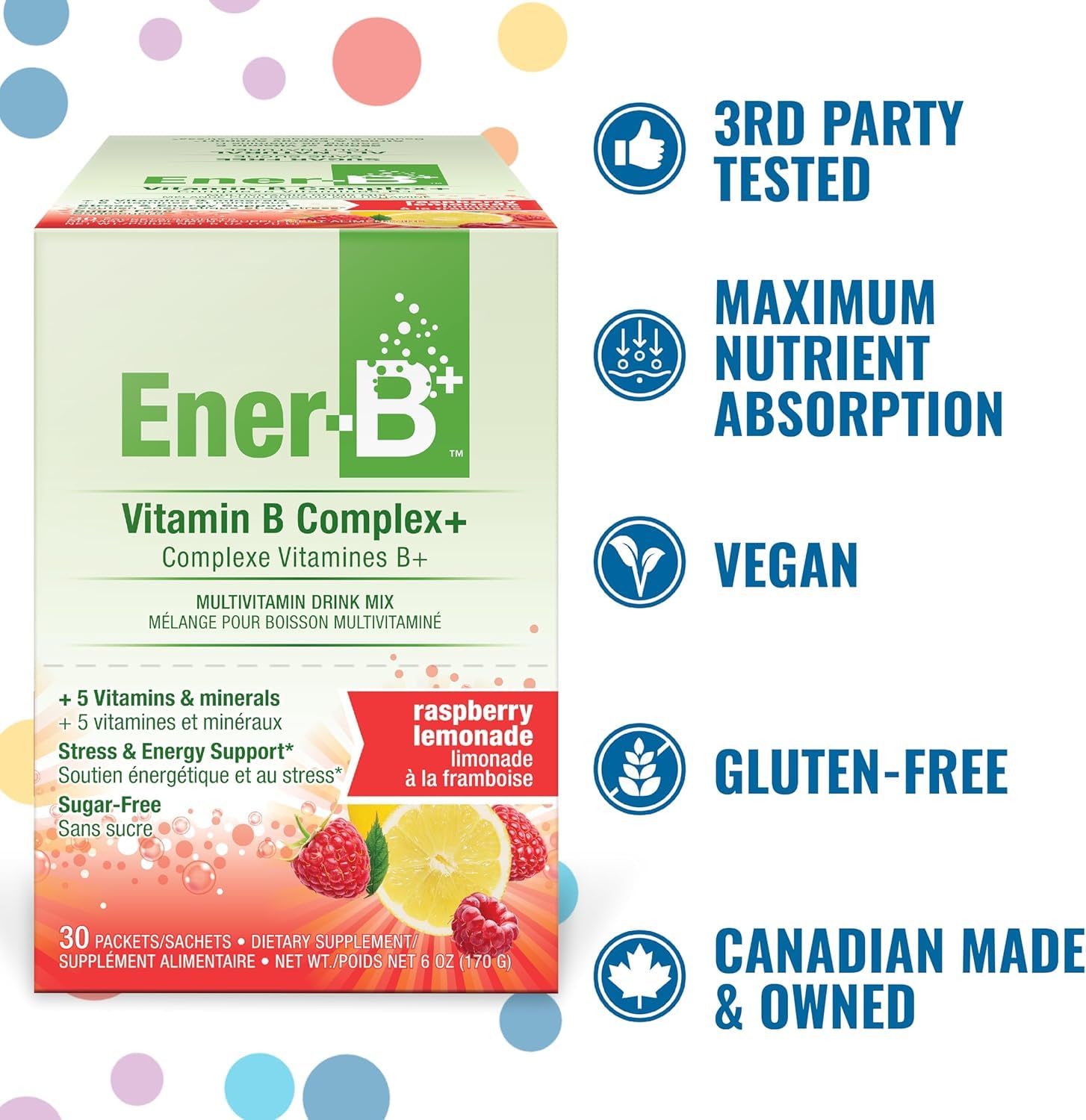 Ener-B+ Made in Canada packet signifies quality.