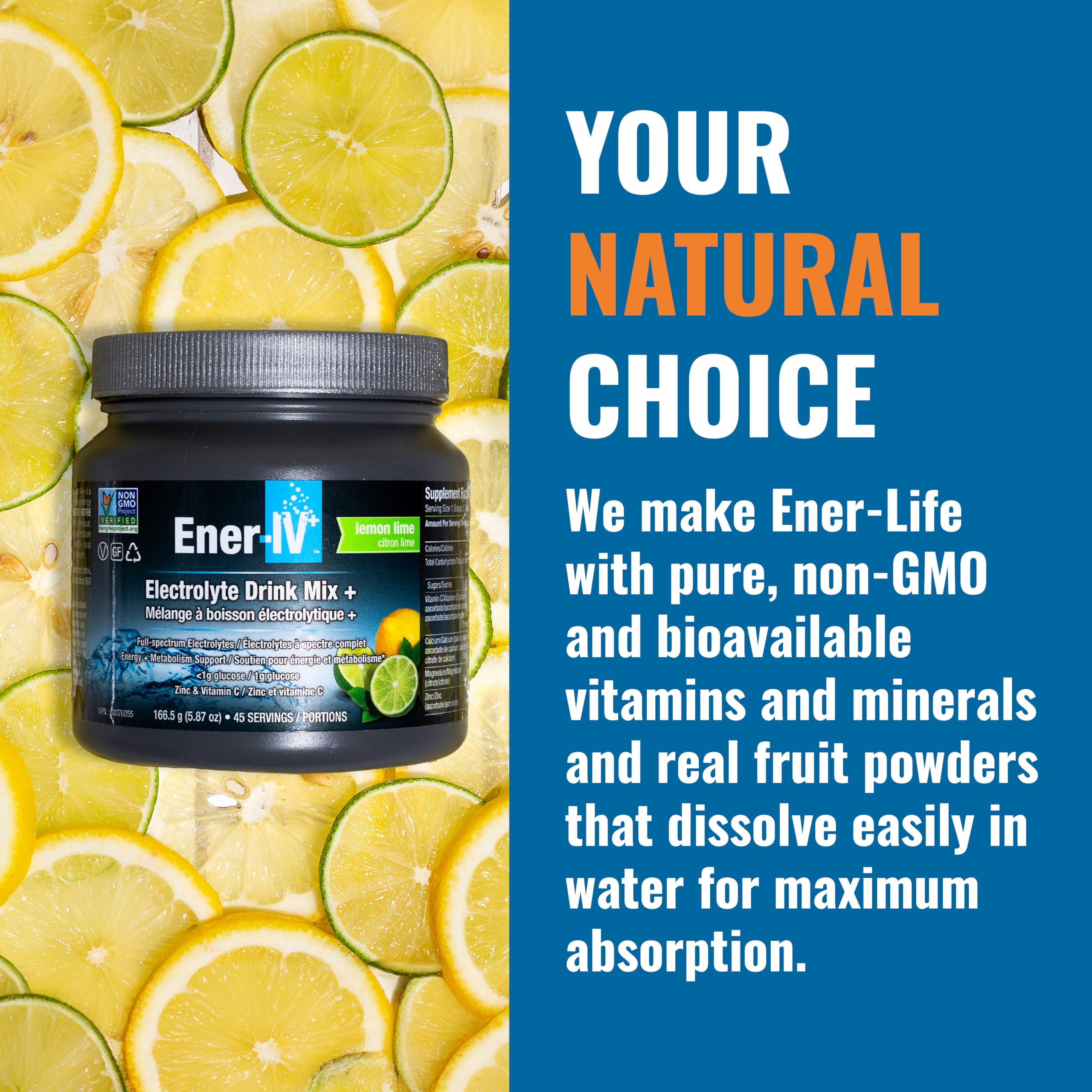 Ener-C EnerIV prepared lemon-lime drink in a glass, refreshing hydration.
