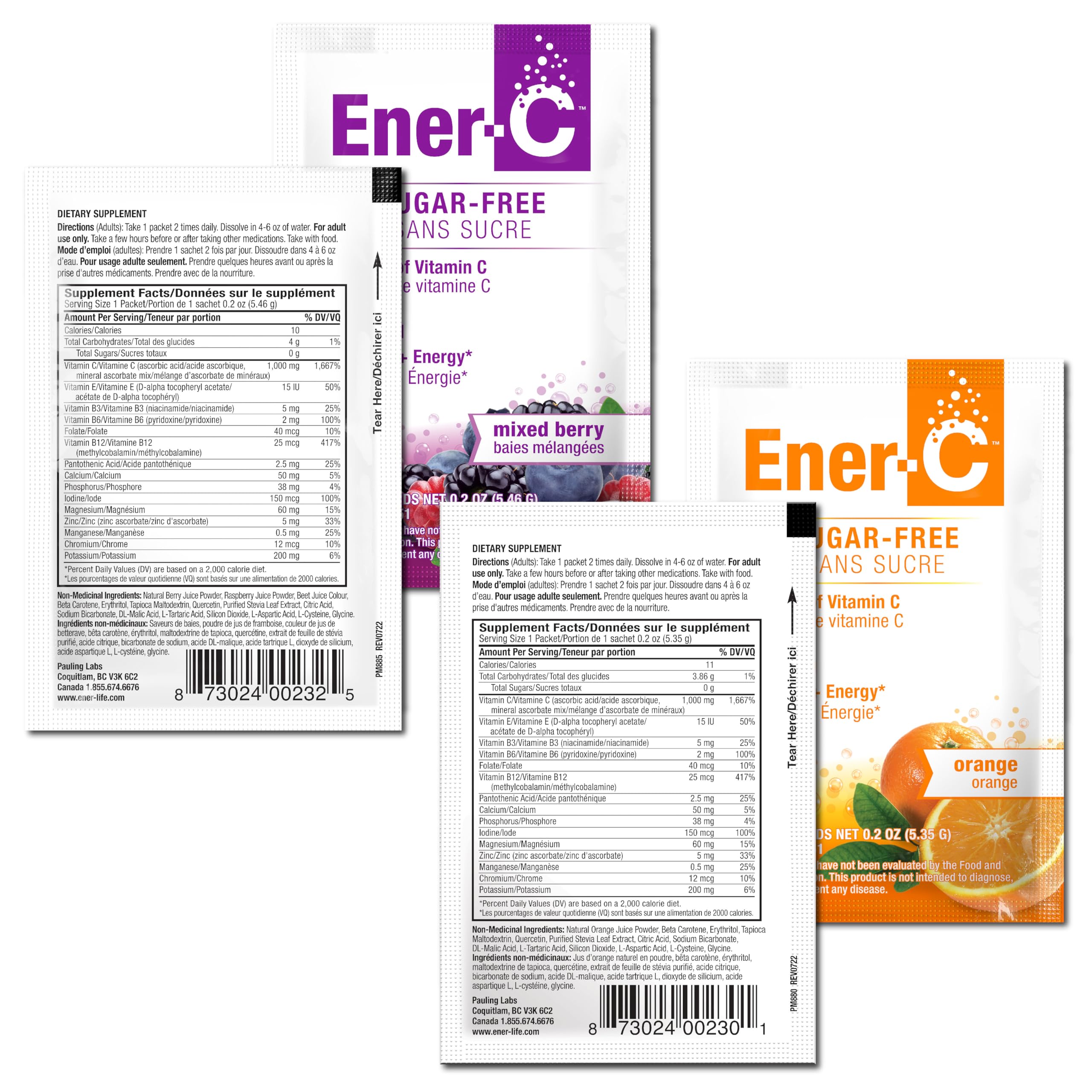 Ener-C ingredients label highlighting vitamin C and electrolytes