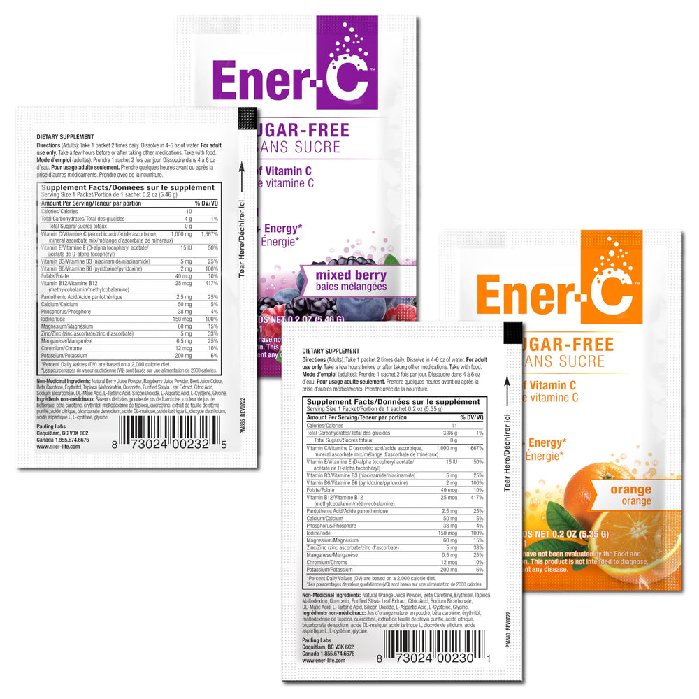 Ener-C ingredients label highlighting vitamin C and electrolytes