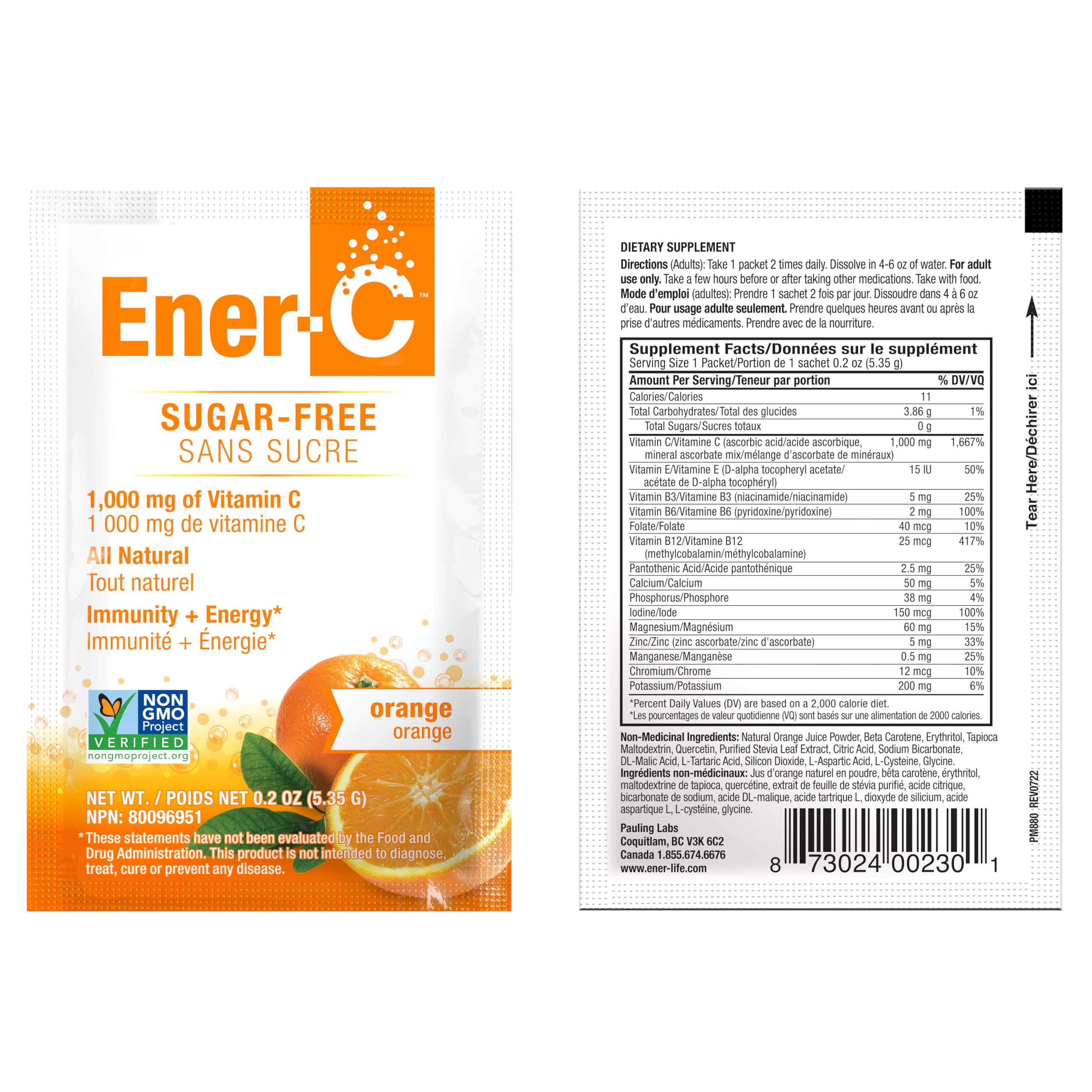 Ener-C morning hydration ritual with packets and glass
