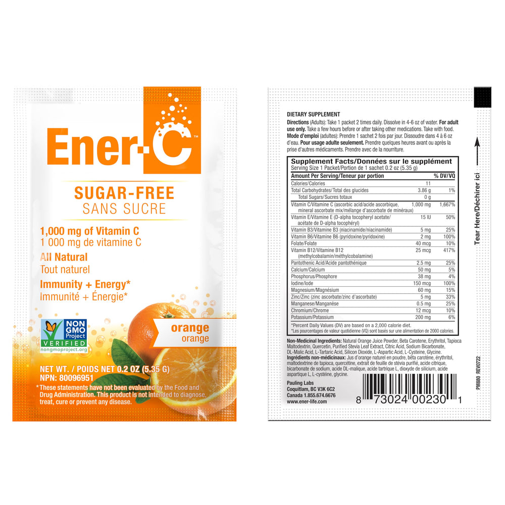 Ener-C morning hydration ritual with packets and glass