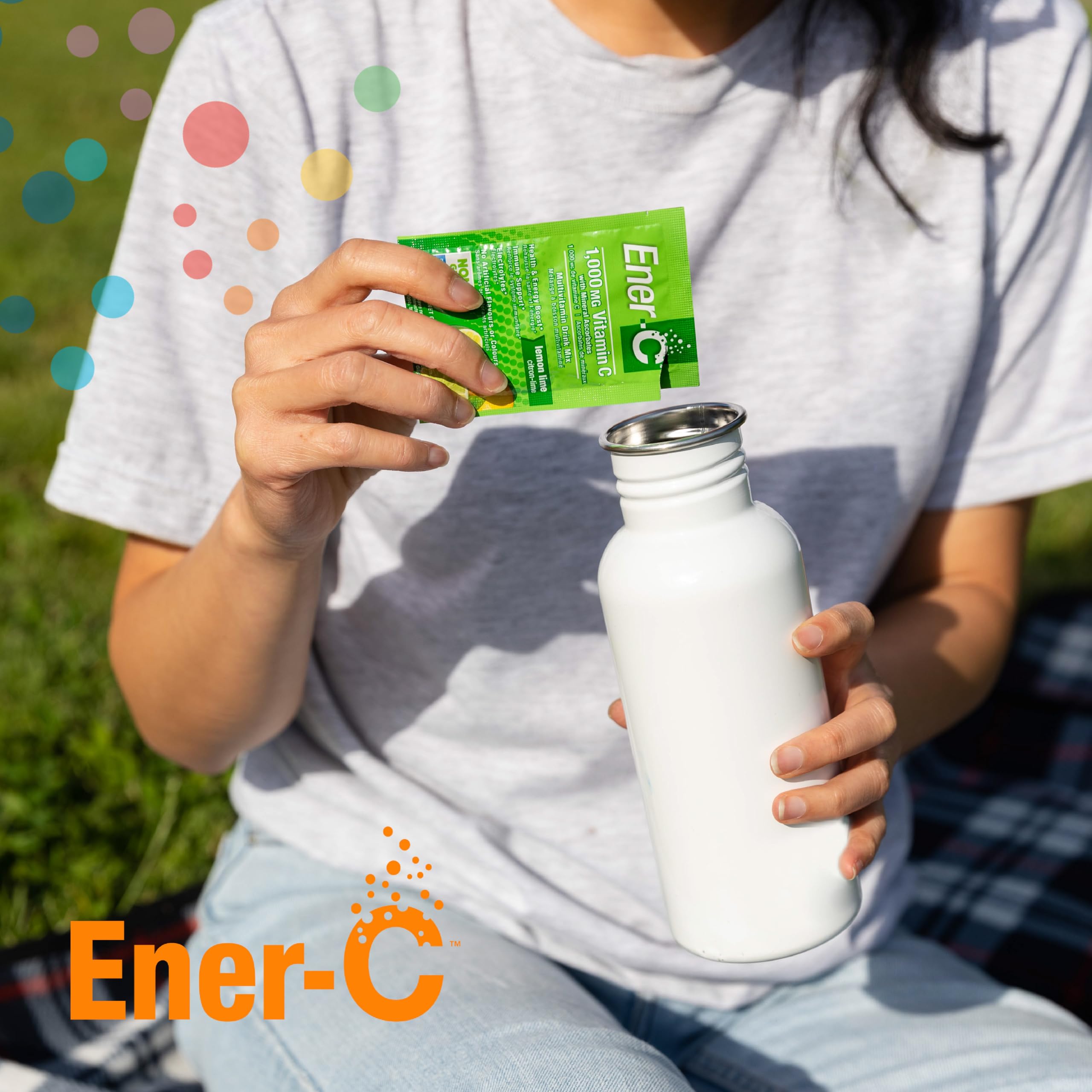 Ener-C multivitamin powder dissolving in water shows fast mix and flavor.