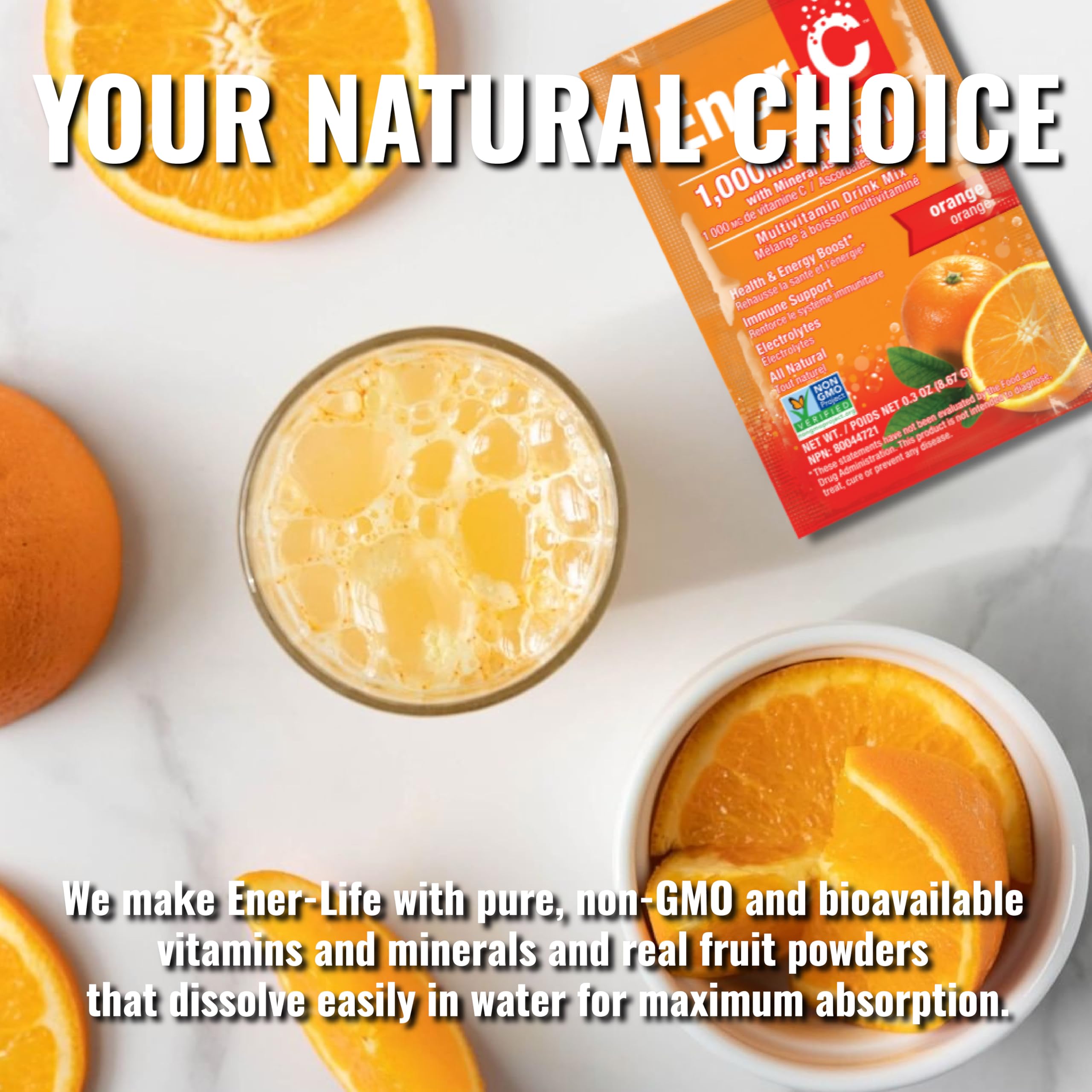 Ener-C orange drink mix being stirred during a busy workday.