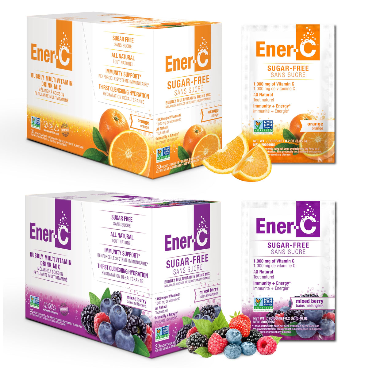 Ener-C orange pack poured into a glass for a refreshing vitamin boost