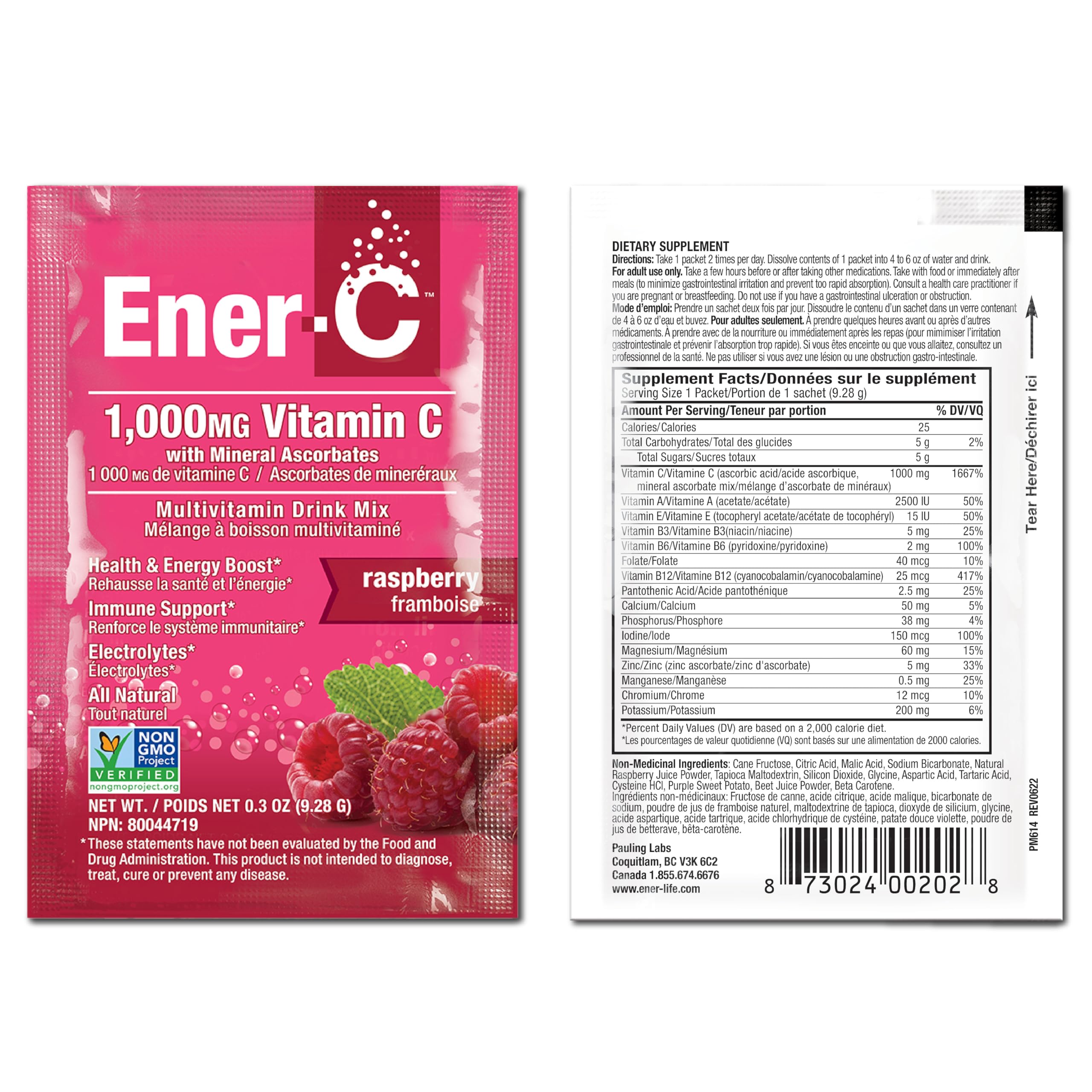 Ener-C purity seal and third-party testing on packaging.