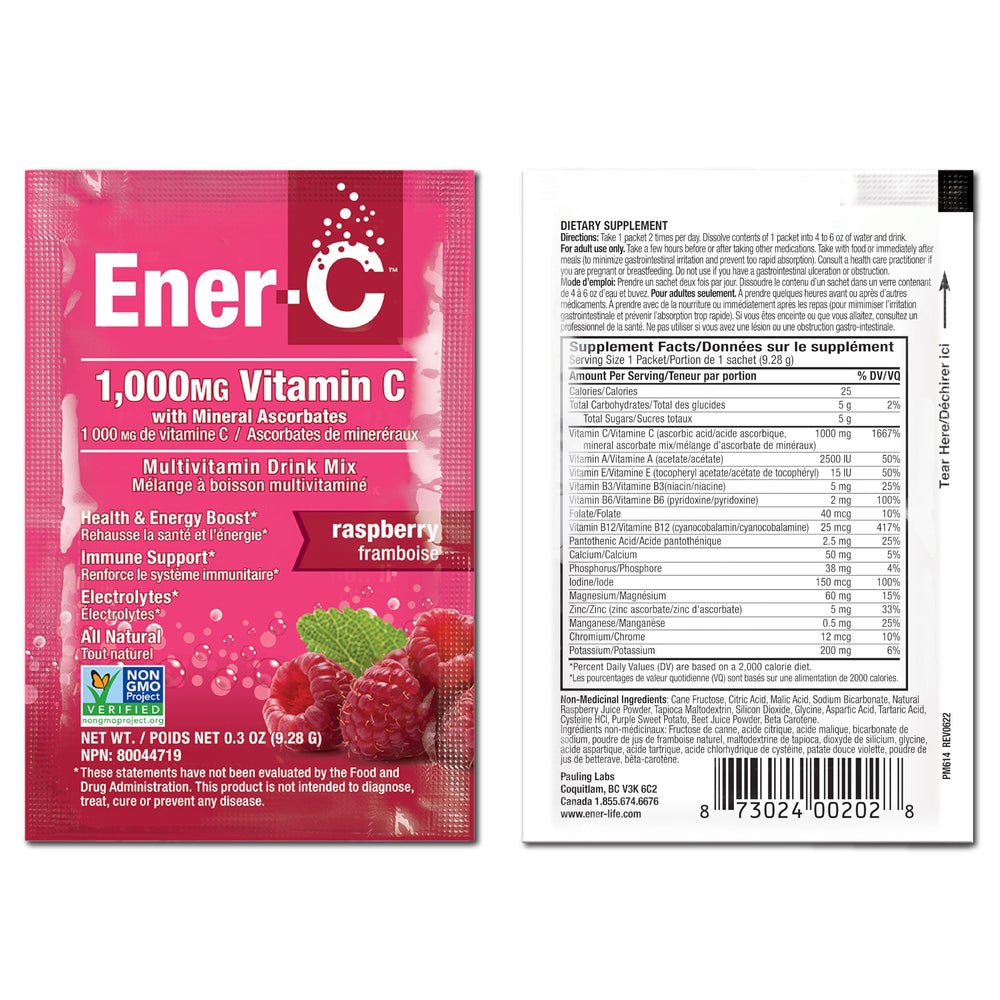 Ener-C purity seal and third-party testing on packaging.