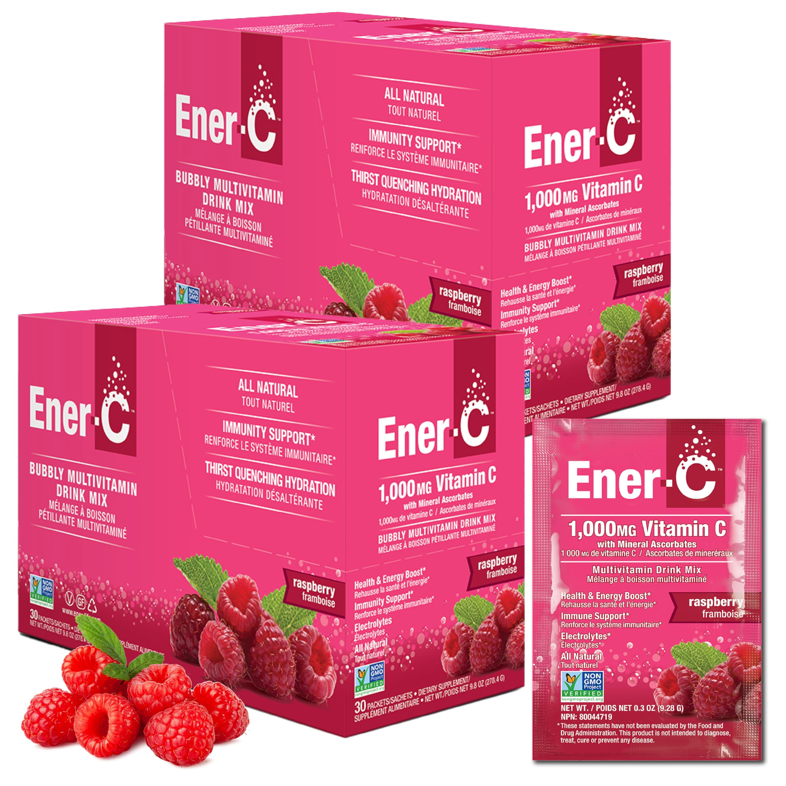 Ener-C raspberry drink mix packet ready for quick hydration boost.