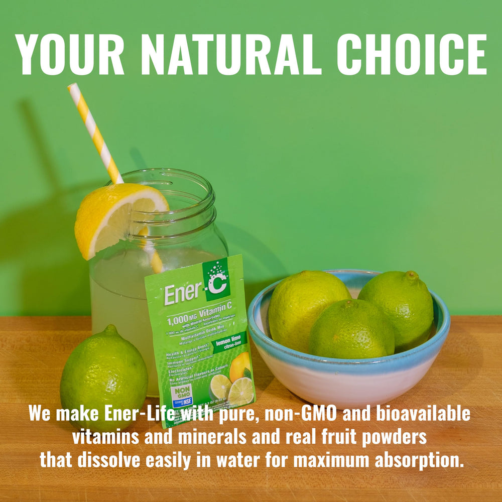 Ener-C real fruit flavor droplets illustrating natural taste during hydration.
