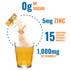 Pouring Ener-C into a glass shows fizzy orange drink.