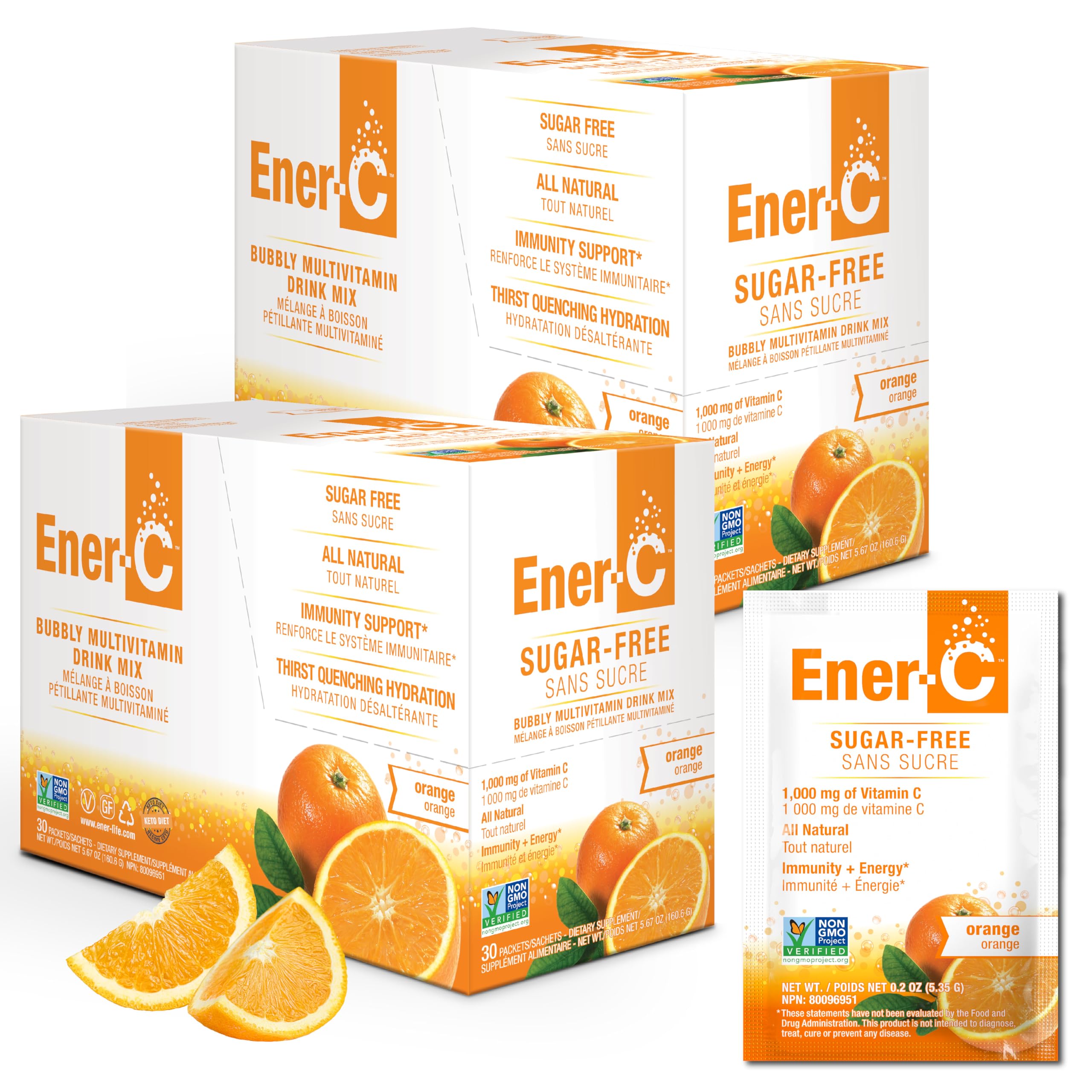 Ener-C sugar-free orange sachets in a box, ready for daily vitamin C.