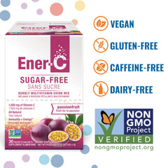 Ener-C sugar-free passion fruit glass serving for an energized start.