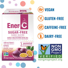 Ener-C sugar-free energy passion fruit powder dissolves quickly for a refreshing drink