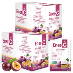 Ener-C sugar-free passion fruit sachets ready to mix for a refreshing vitamin boost.