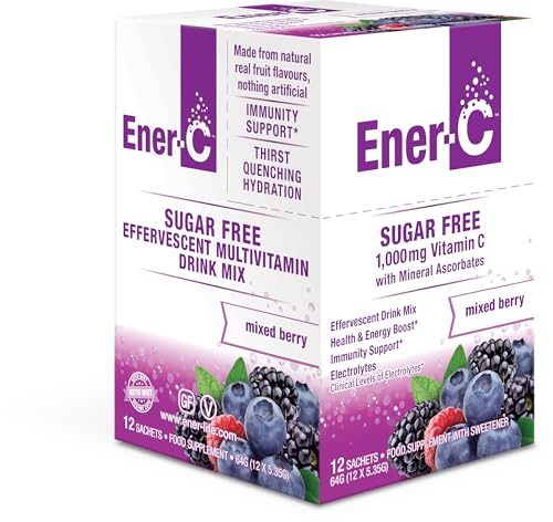 Ener-C mixed berry drink poured into a glass for refreshing hydration
