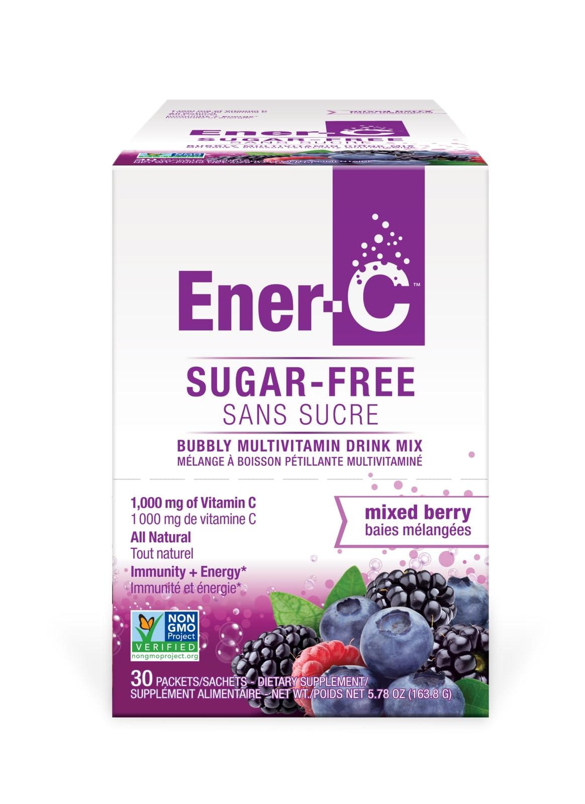 Ener-C sugar-free mixed berry packaging front for on-the-go immunity support