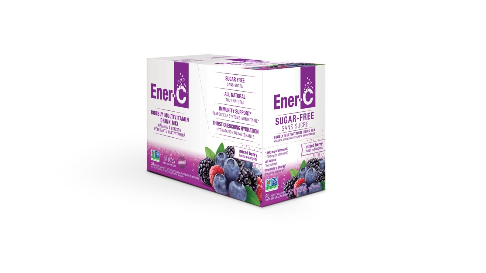 Vegan and non-GMO badge highlighting clean ingredients for Ener-C