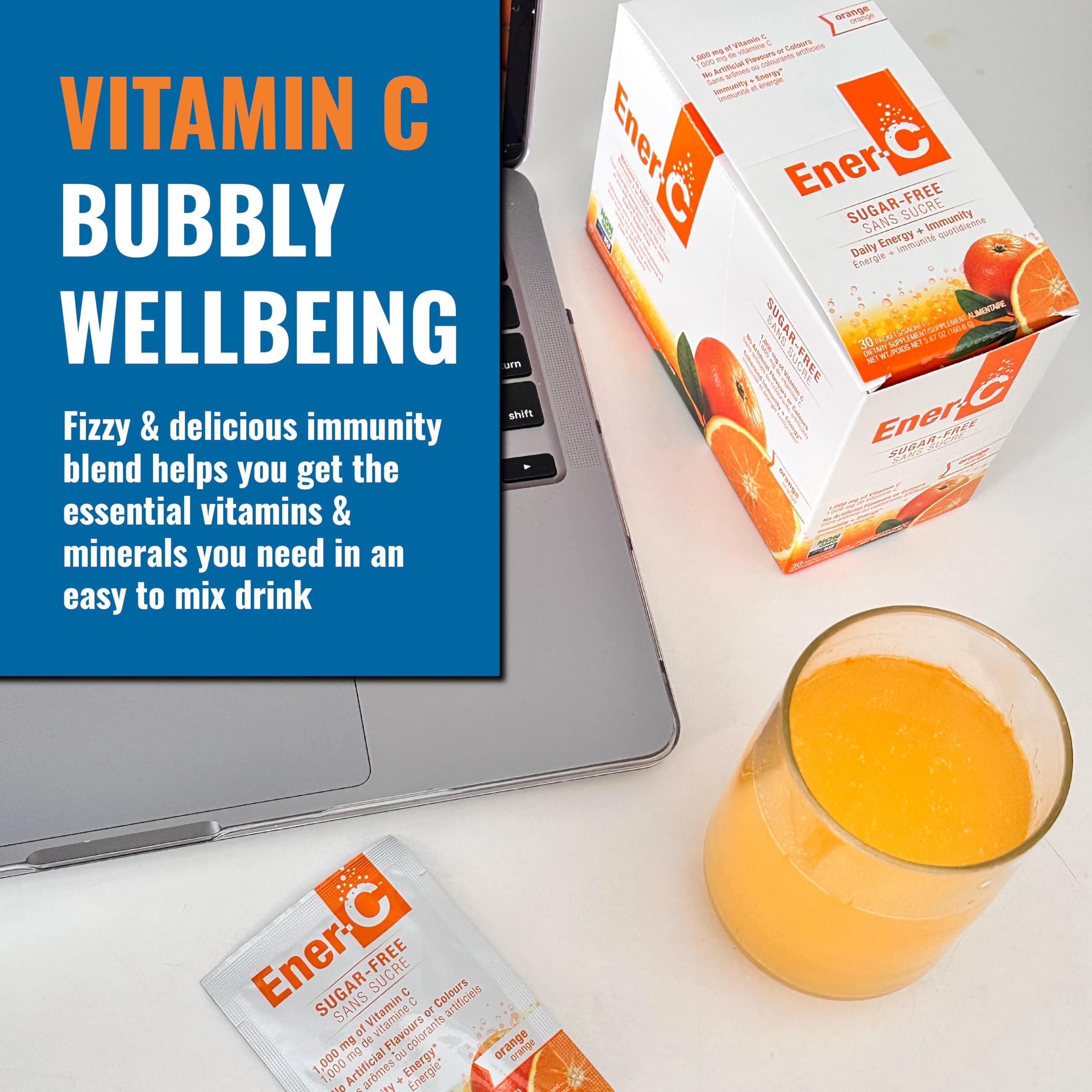 Ener-C vitamin C 1000mg dissolving in water for quick intake