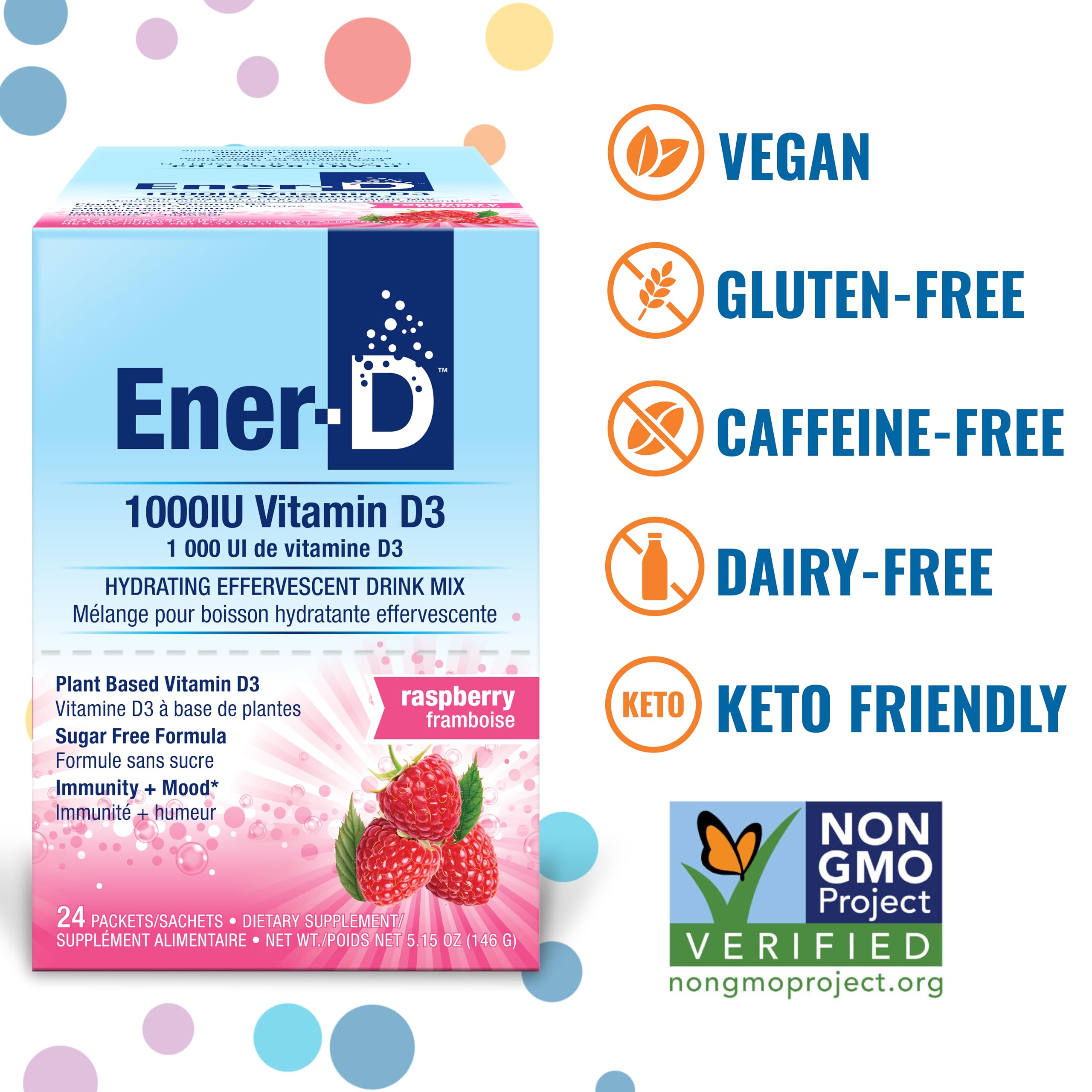 Ener-D raspberry flavor packet dissolving in water for refreshment