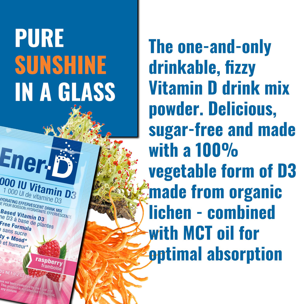 Ener-D poured into a glass of water for a fruity hydration boost