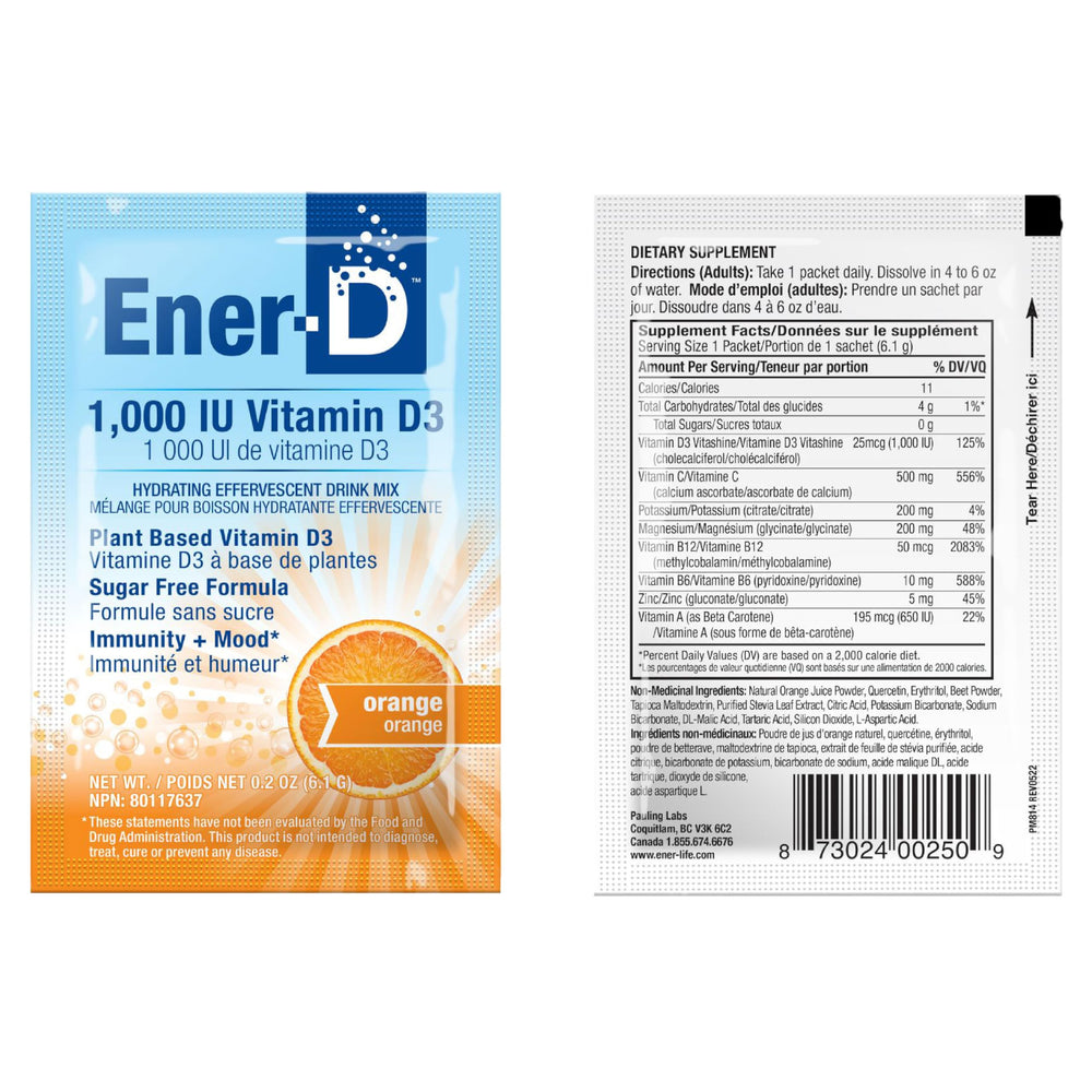 Ener-D orange flavor with real fruit juice impression.