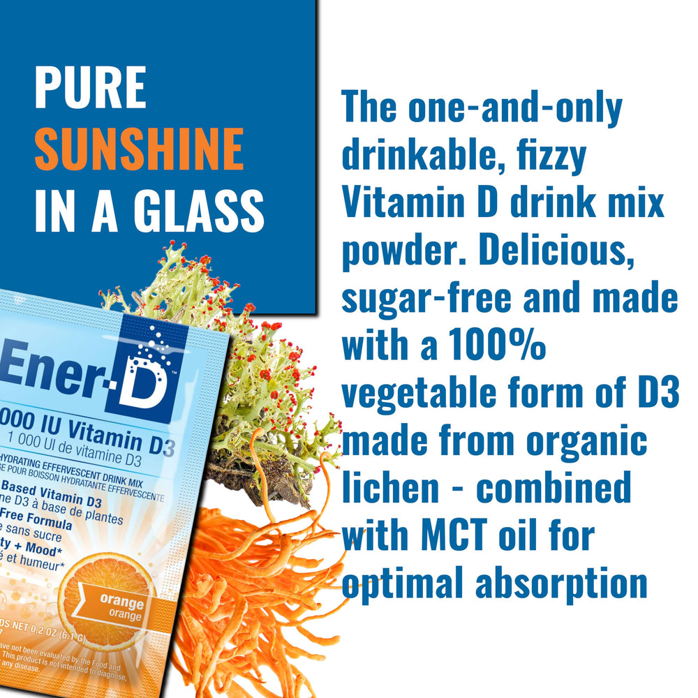 Ener-D ingredients label highlighting natural sweeteners and vegan formula.