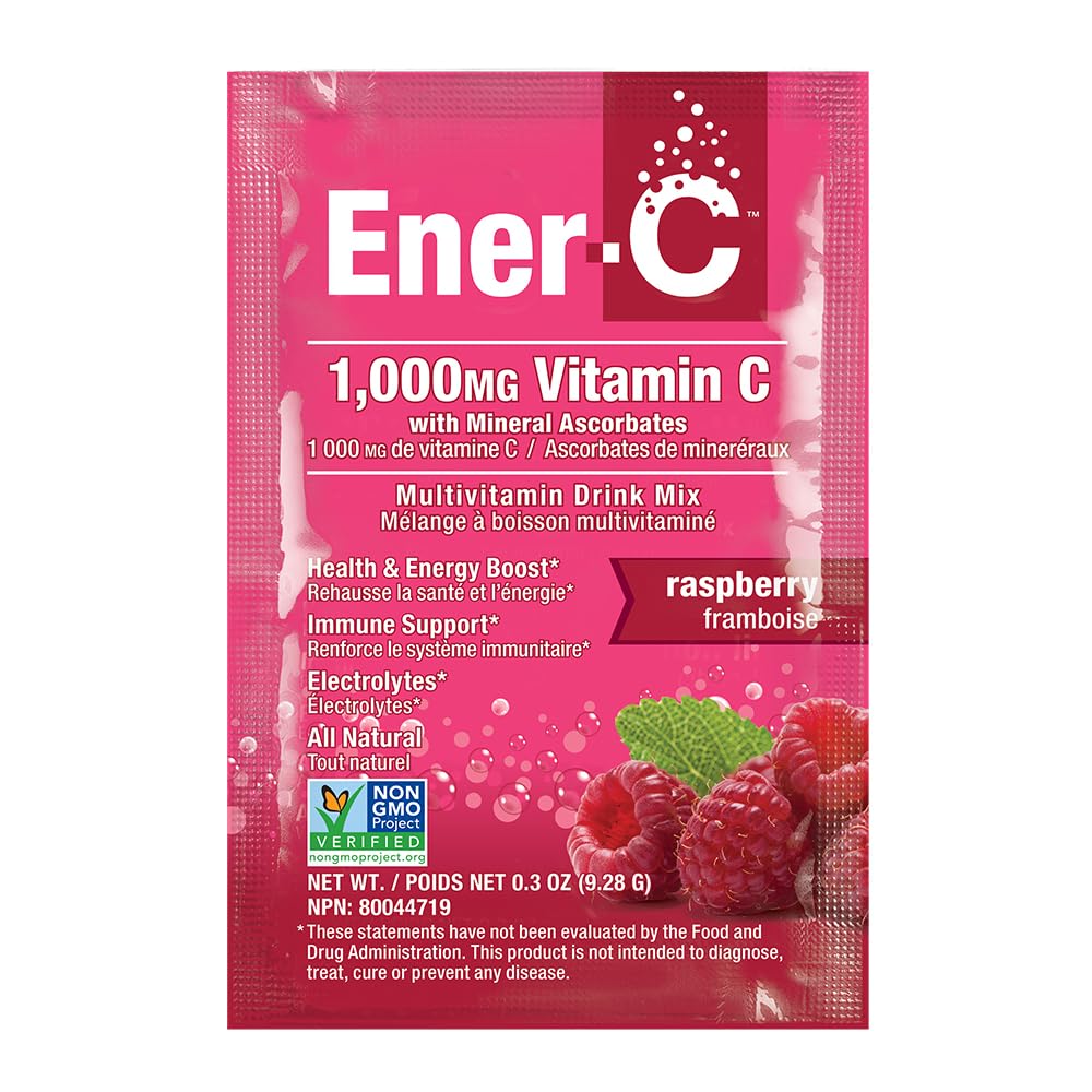 Ener-Life raspberry fruit juice powder in glass of water adds natural flavor