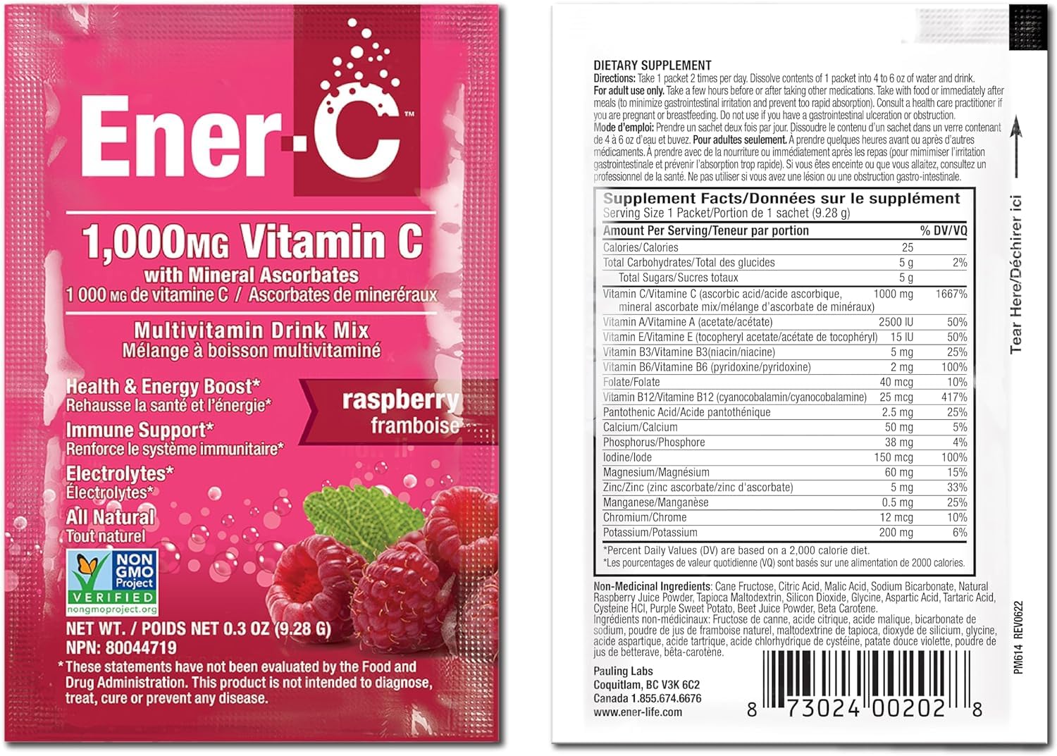 Ener-Life raspberry low sugar caffeine-free hydration option