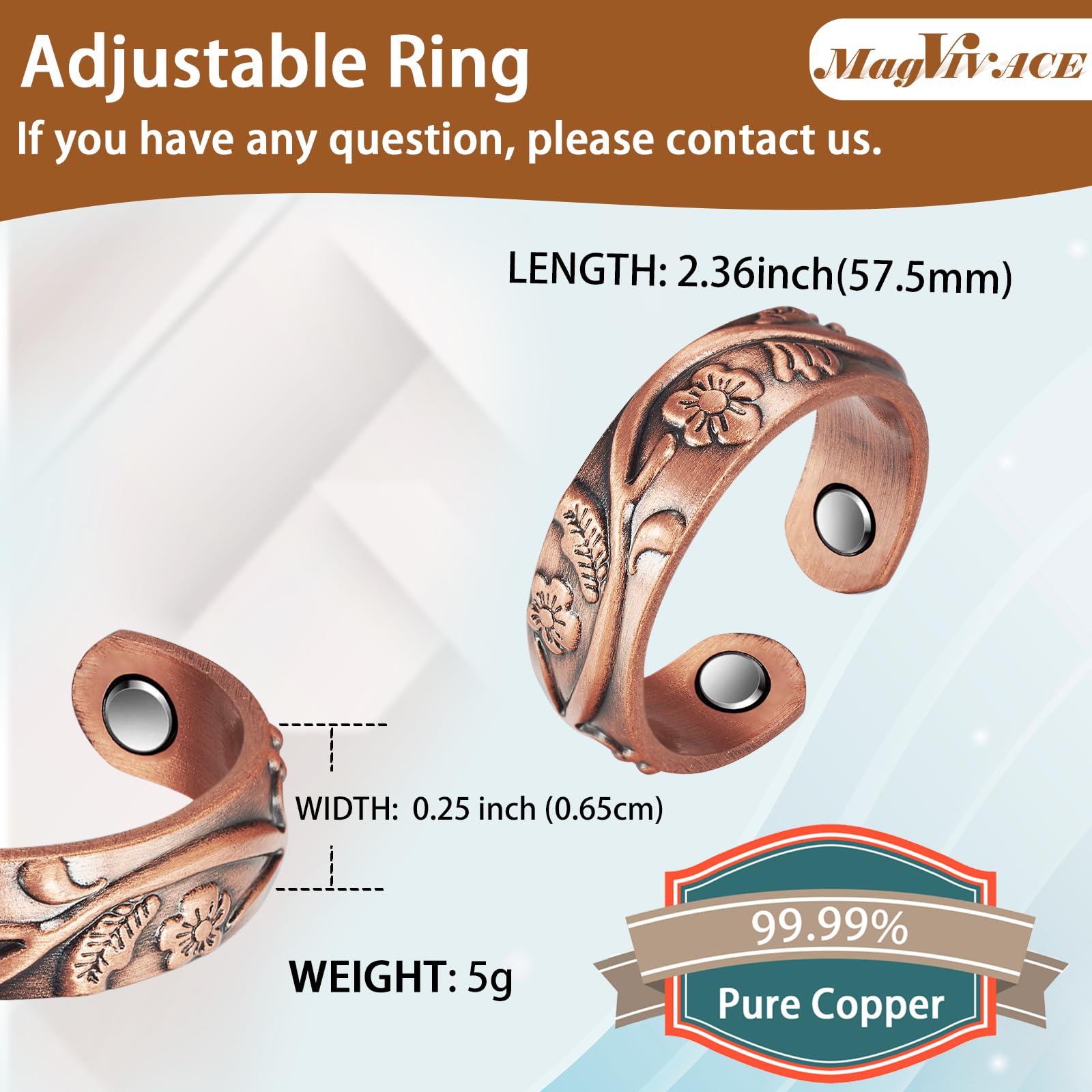 EnerCoppeX adjustable open-design ring showing easy sizing for comfortable all-day wear