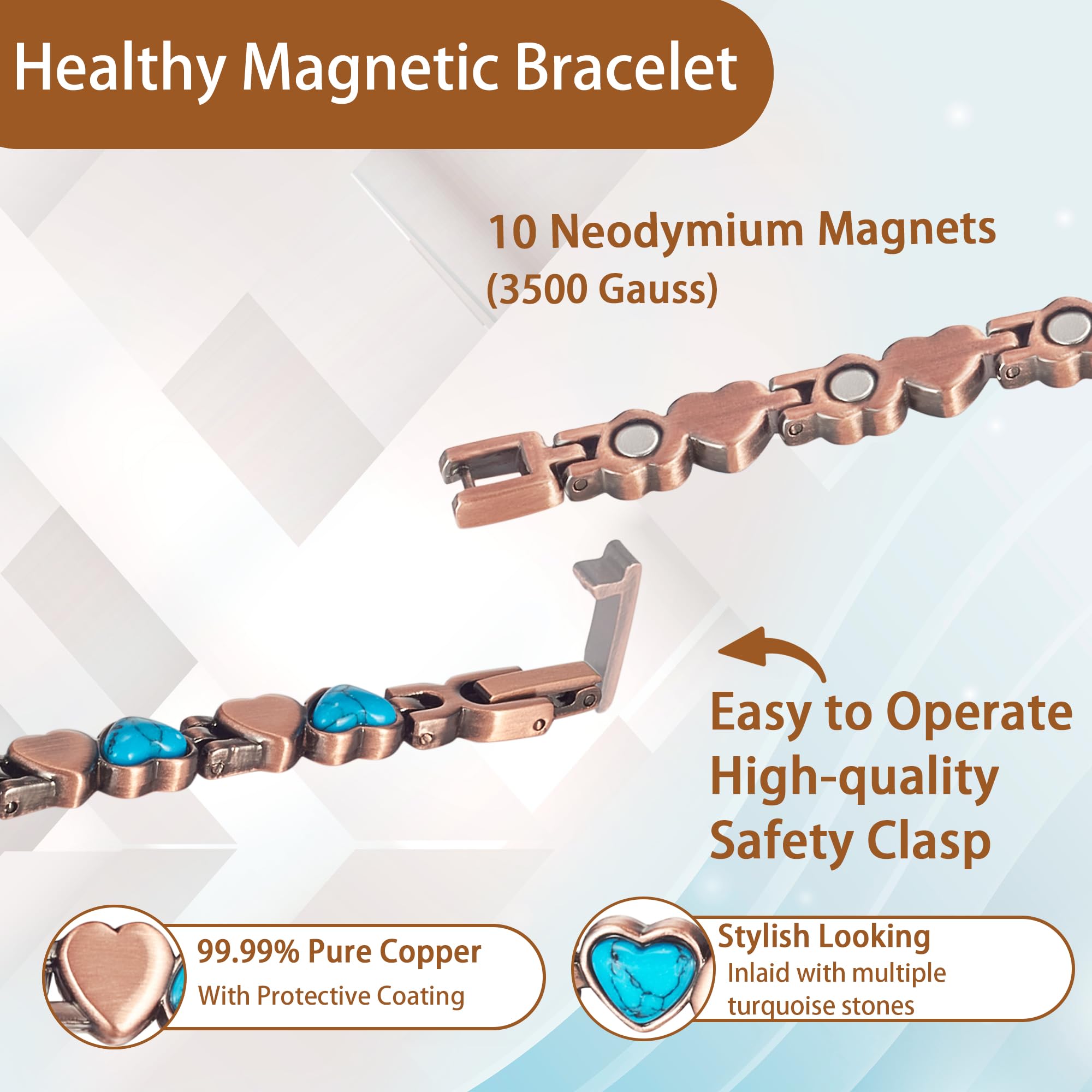 EnerCoppeX bracelet with lacquer coating for lasting shine and scratch resistance