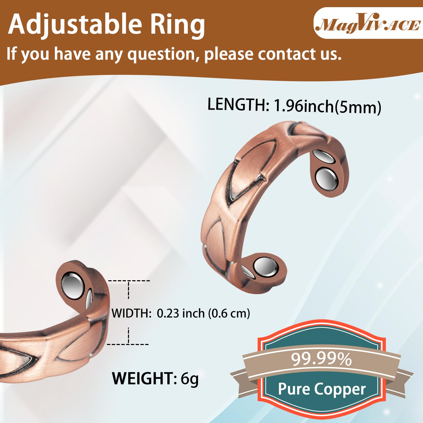 EnerCoppeX Copper Magnetic Ring close-up shows magnets at 3500 Gauss for targeted relief.