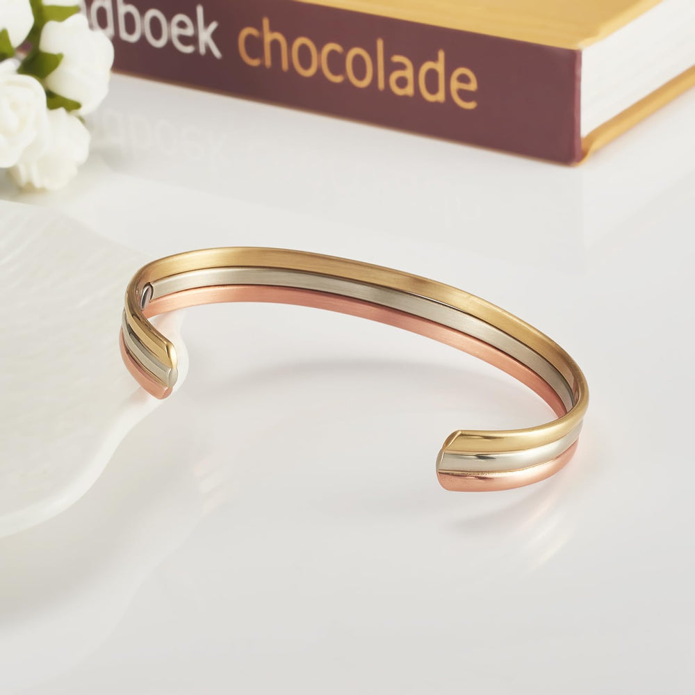 EnerCoppeX copper bracelet lacquer finish resists tarnish and scratches.