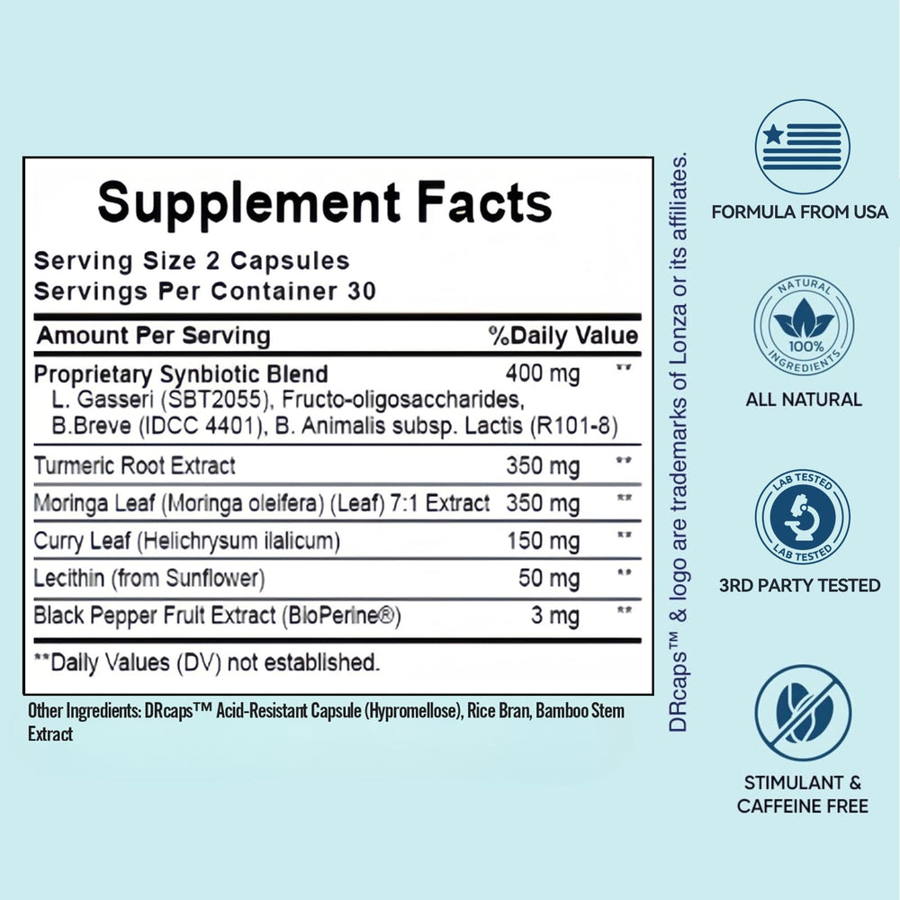 Enerderro Turmeric Curcumin Moringa capsules close-up for joint and menopause support