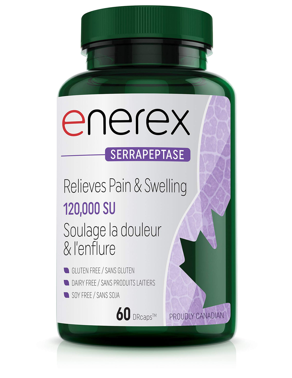 Enerex Serrapeptase bottle with 120,000 SPU capsules for daily wellness support.