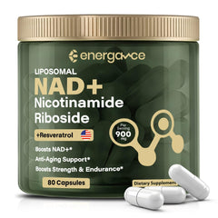 ENERGANCE NAD+ bottle front showing vegan energy capsules for daily vitality.