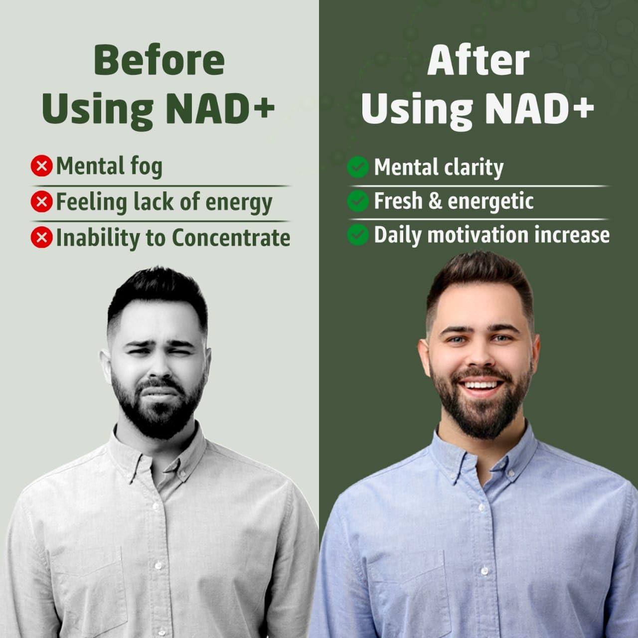 ENERGANCE NAD+ cognitive focus scene suggesting improved concentration and mental clarity.