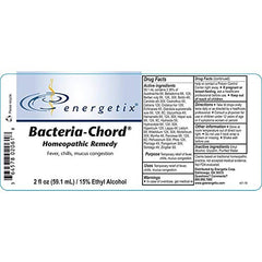 Energetix Bacteria-Chord label close-up, highlighting the nosode detoxifier concept for holistic routines.