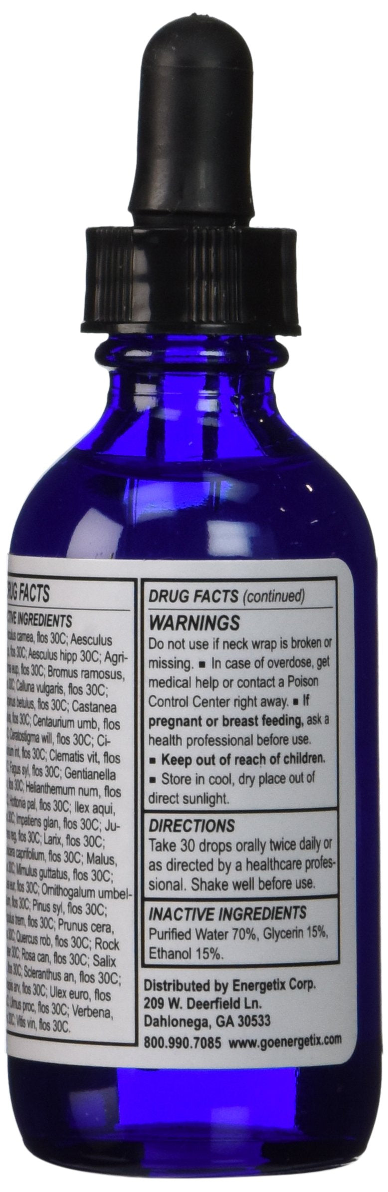 Energetix Fields of Flowers label detail showing 38 traditional flower essences.