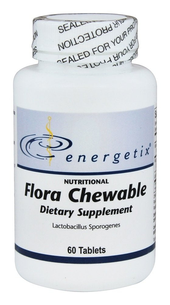 Energetix Flora chewable tablets in bottle for convenient daily use