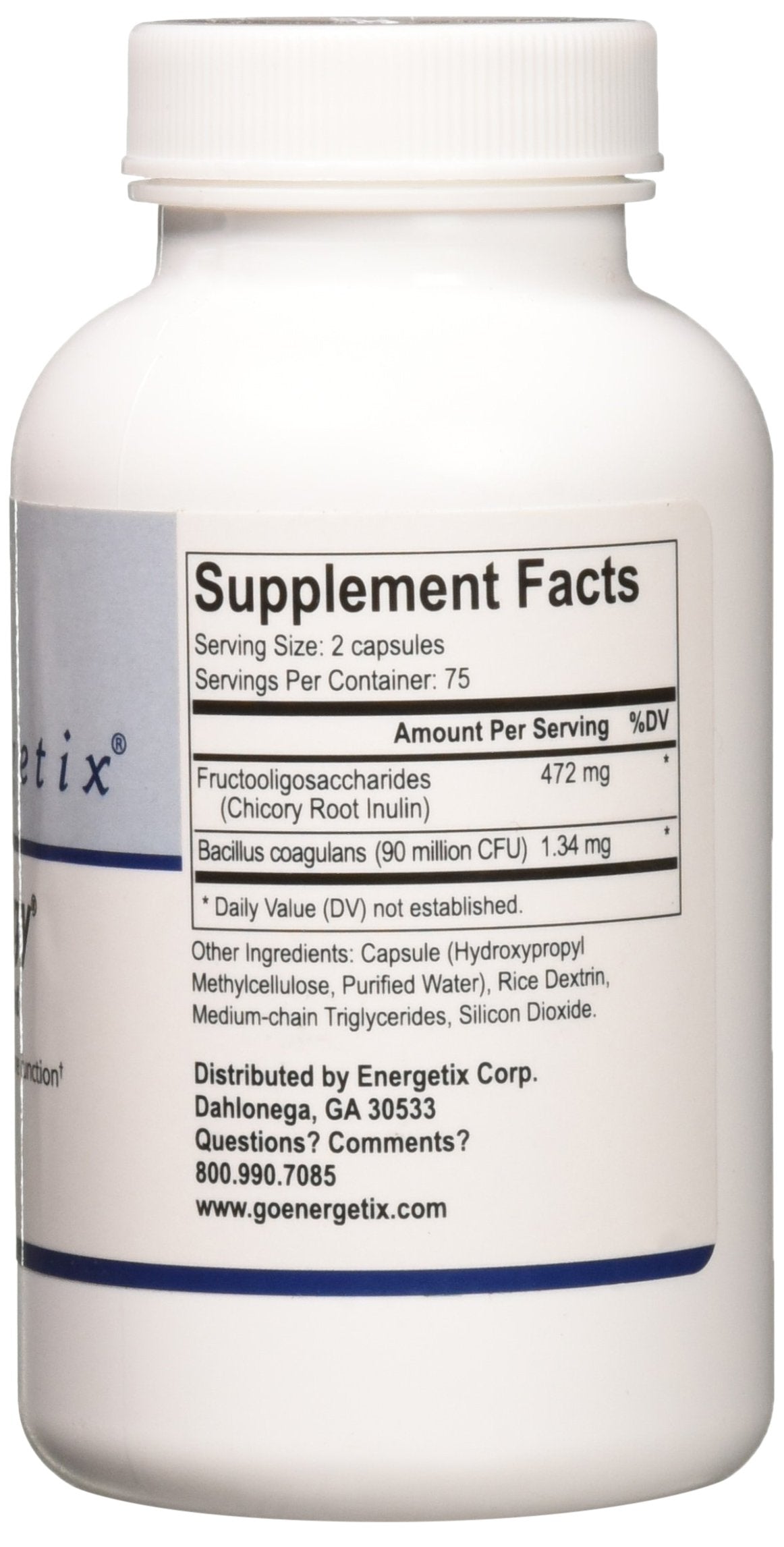 Energetix Flora Synergy capsules closeup shows smooth texture for easy daily intake.