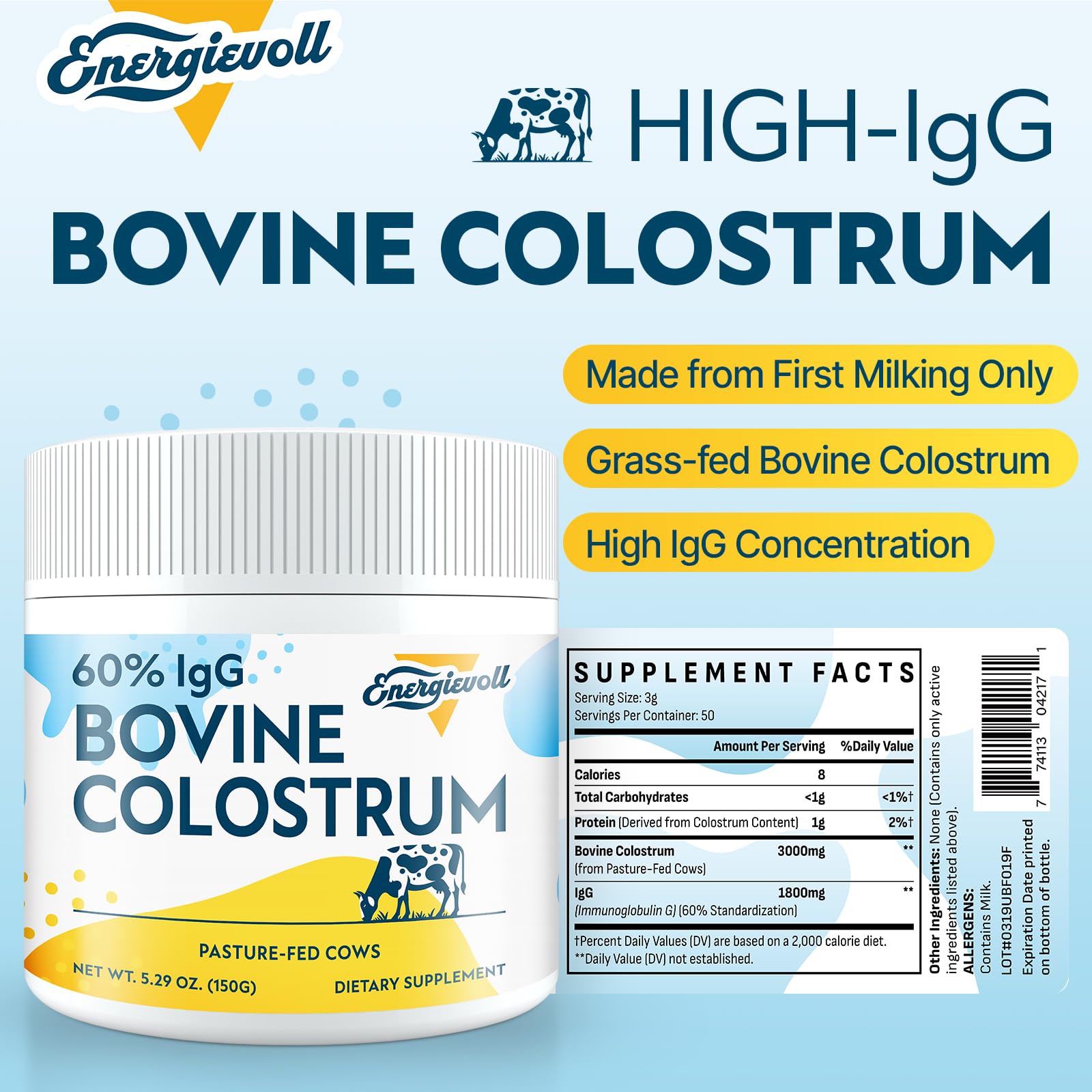 Energievoll colostrum powder scoop for quick daily portion.