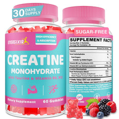 Energixir creatine gummies in berry flavor bottle for daily strength support